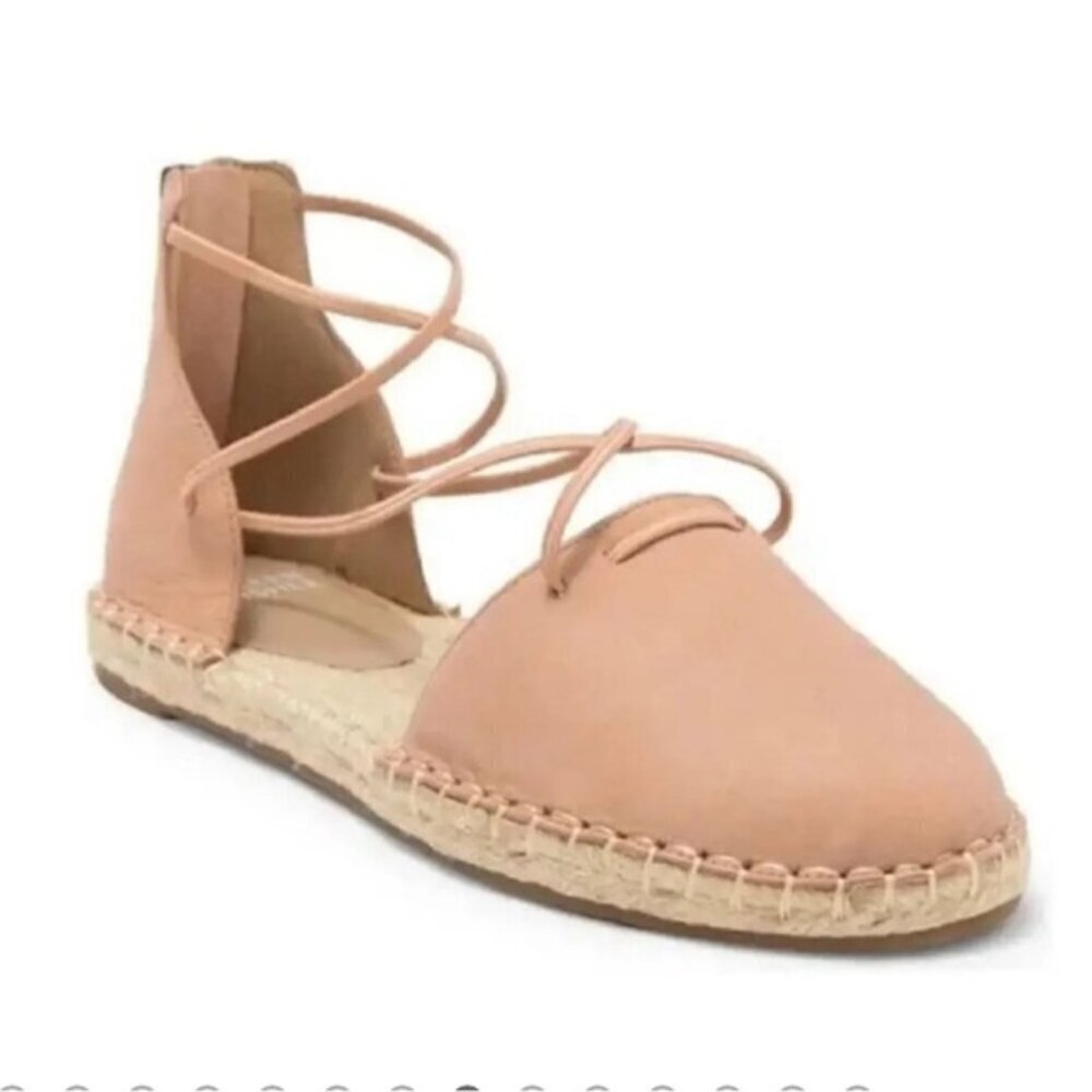 Eileen Fisher Nude Blush Leather Flat Lace Espadrille Sandals - 5